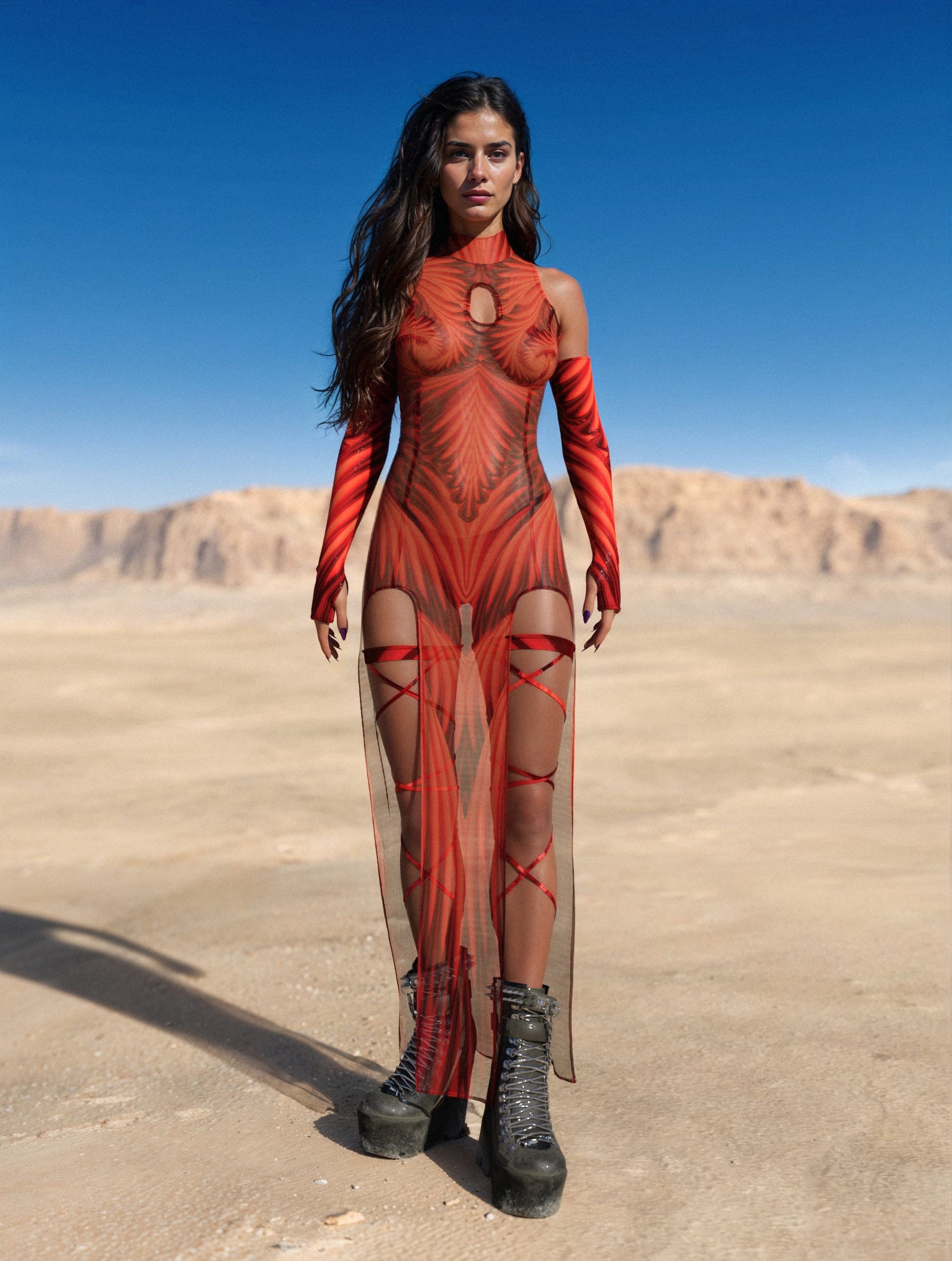 Psyverse Red Mesh Keyhole Dress Set 2