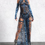 Aquametal Mesh Keyhole Dress Set