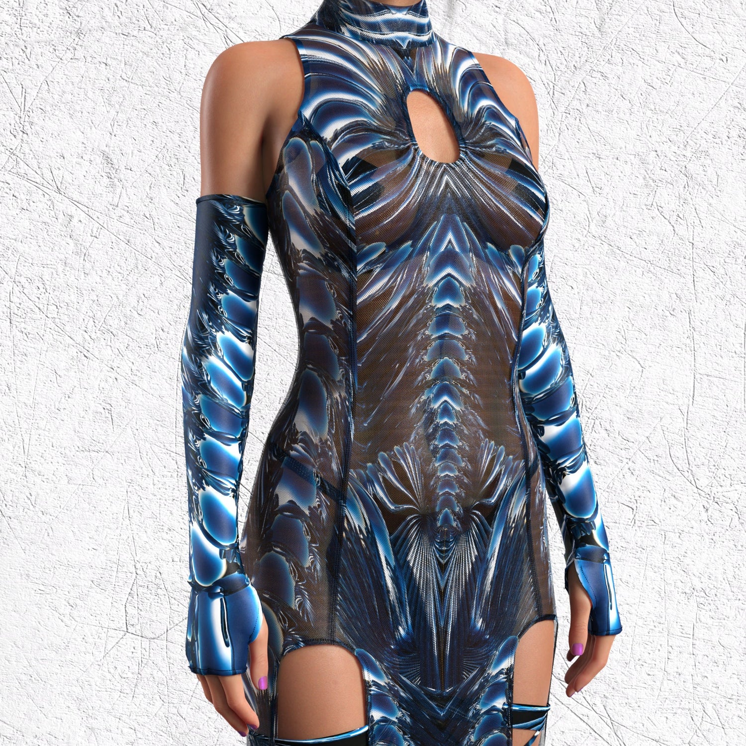 Aquametal Mesh Keyhole Dress Set 6