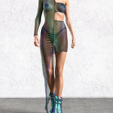 Illusions Mesh Asymmetrical Dress