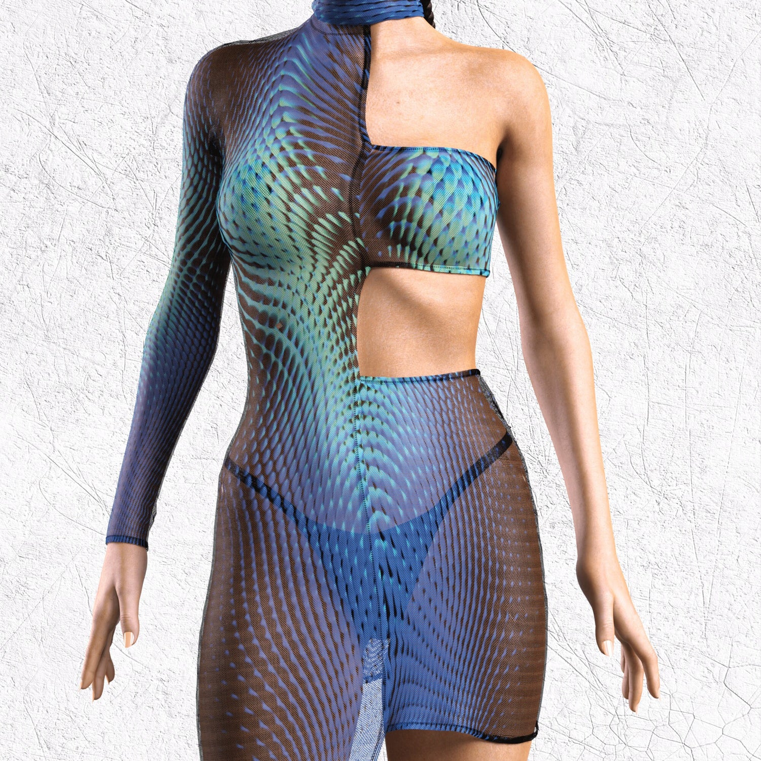 X Ice Mesh Asymmetrical Dress Mesh
