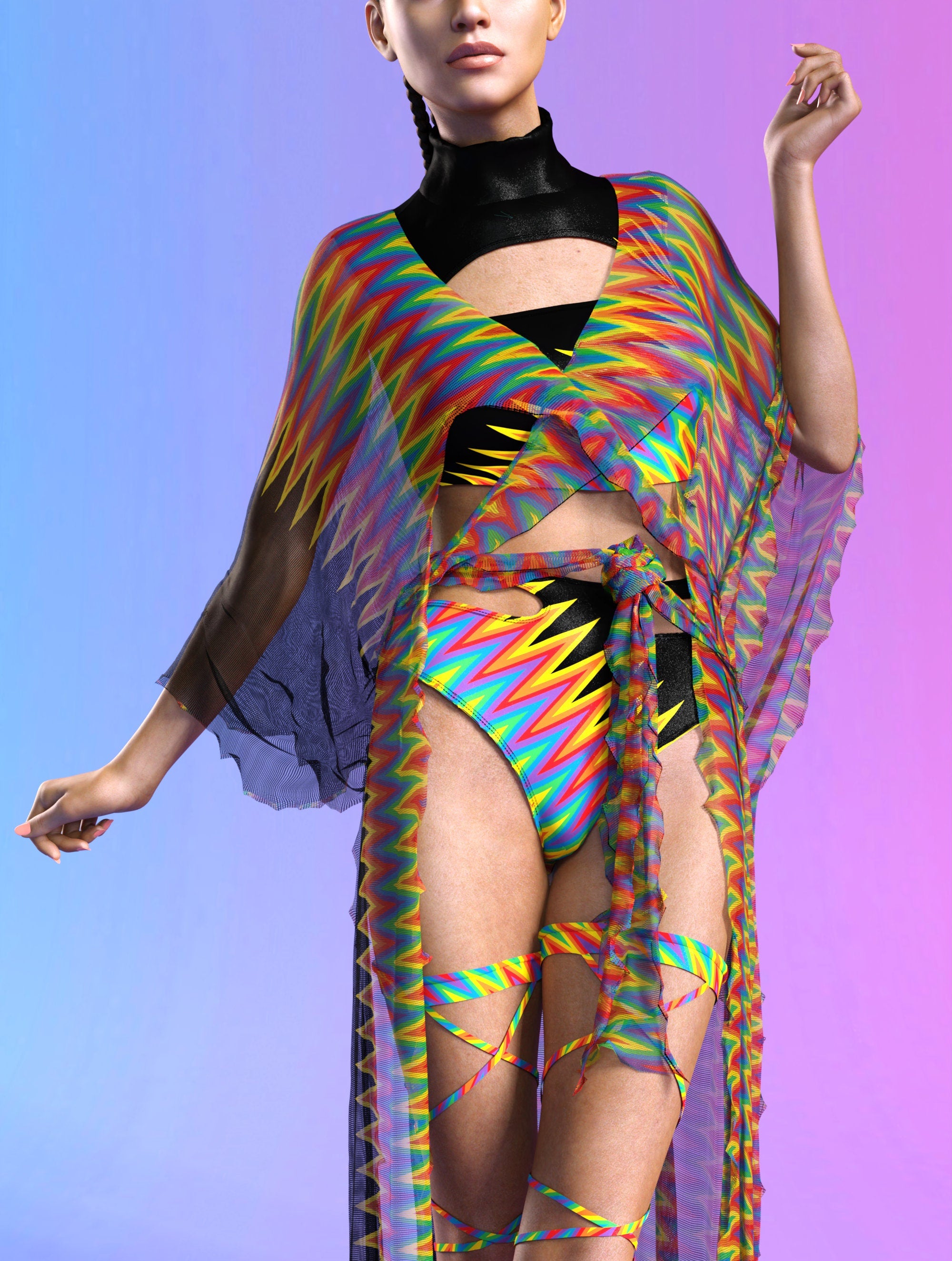 Women Prism Break Rave Kimono Set