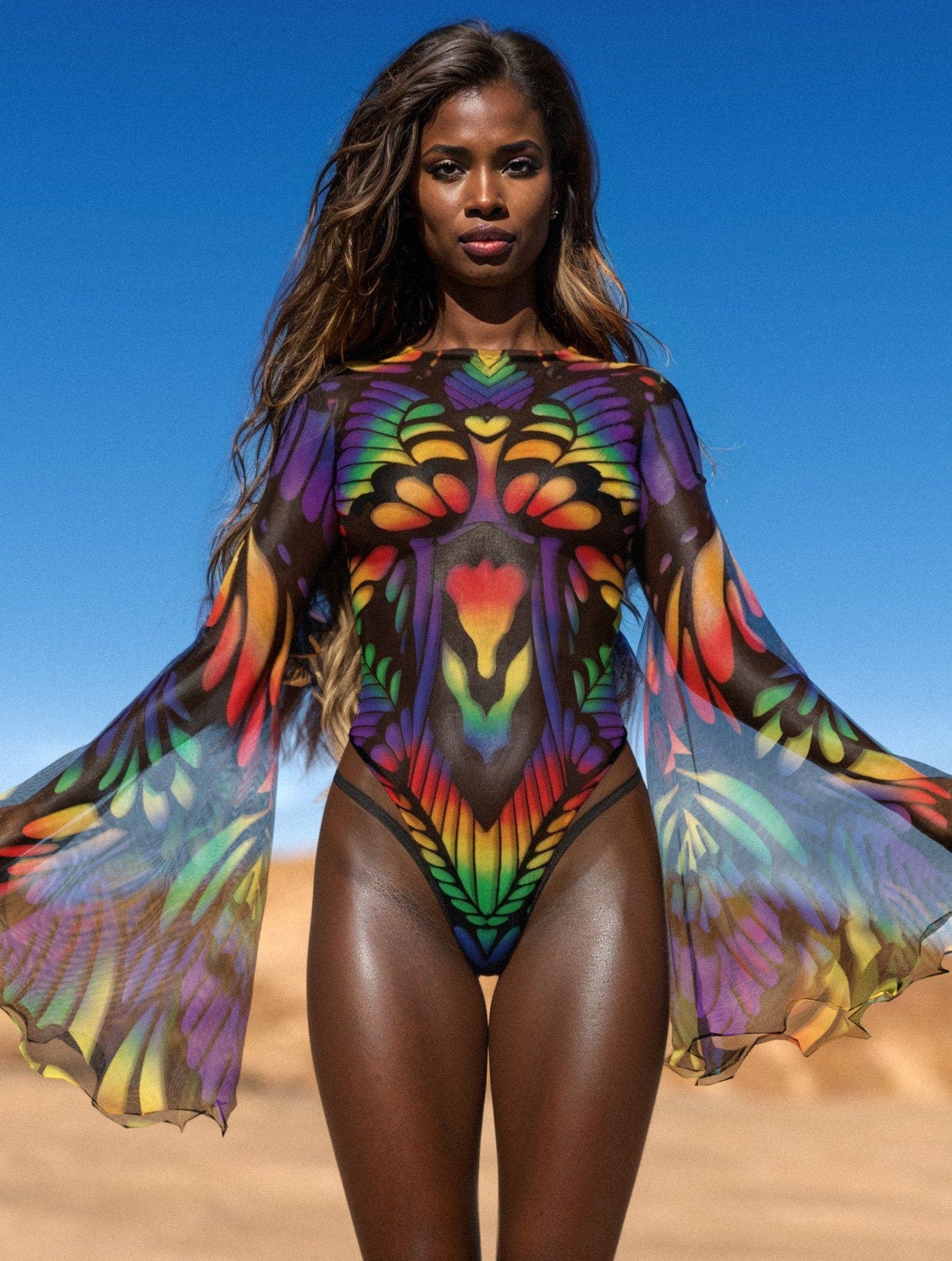 Rainbow Quiver Mesh Bare Back Leotard 1