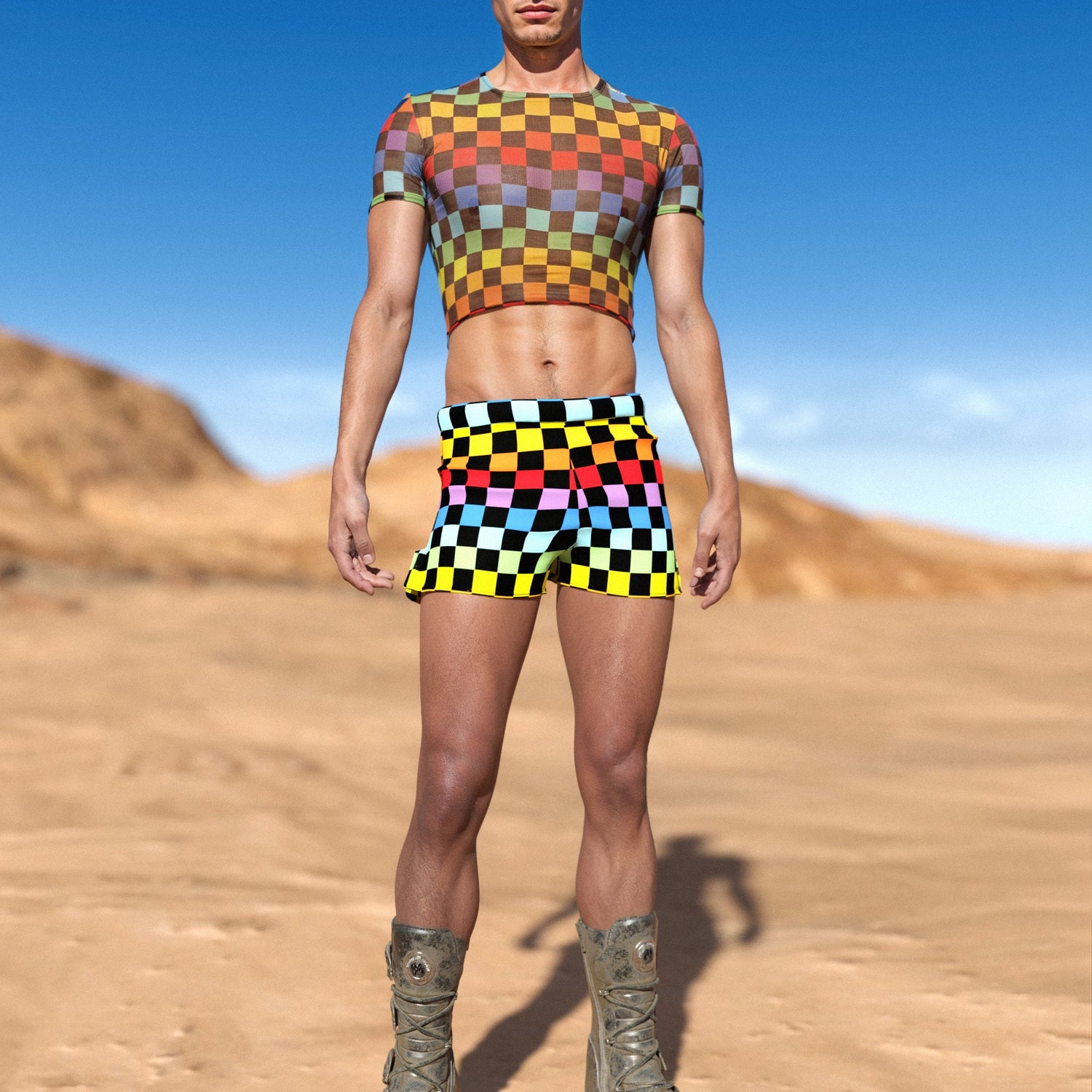 Joy Racer Male Mesh Crop Top Festival, Club