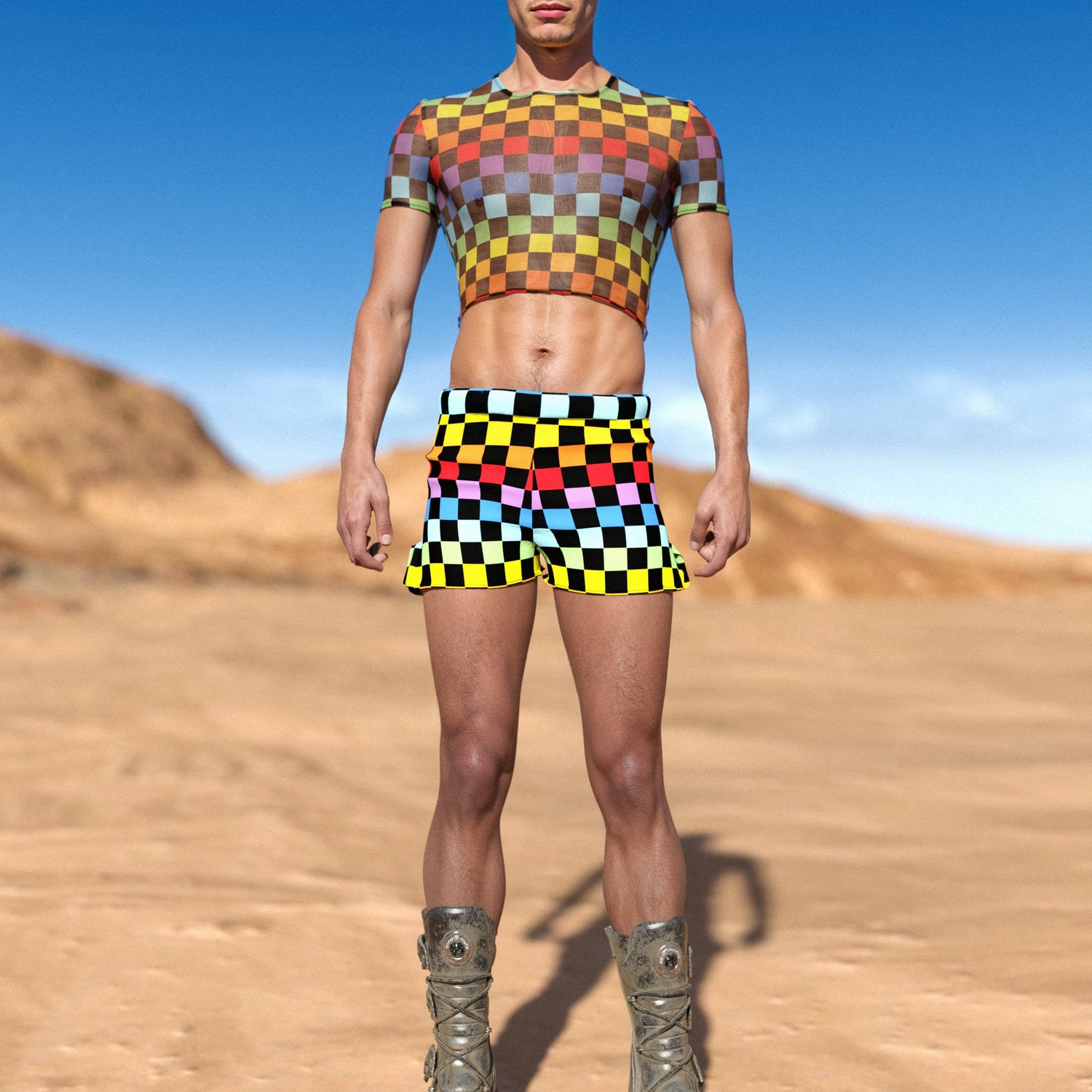Joy Racer Male Mesh Crop Top Rainbow