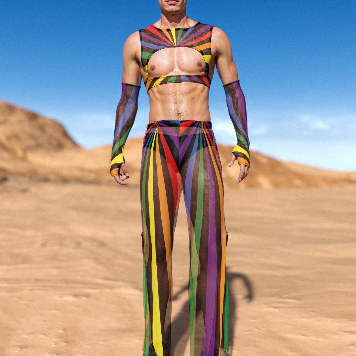 Rainbow Amira Mesh Male Harness Set Festival, Club
