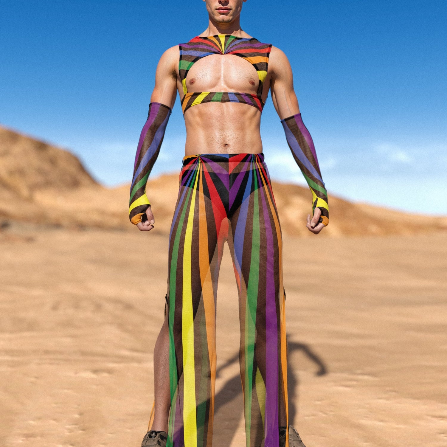 Rainbow Amira Mesh Male Harness Set Rainbow