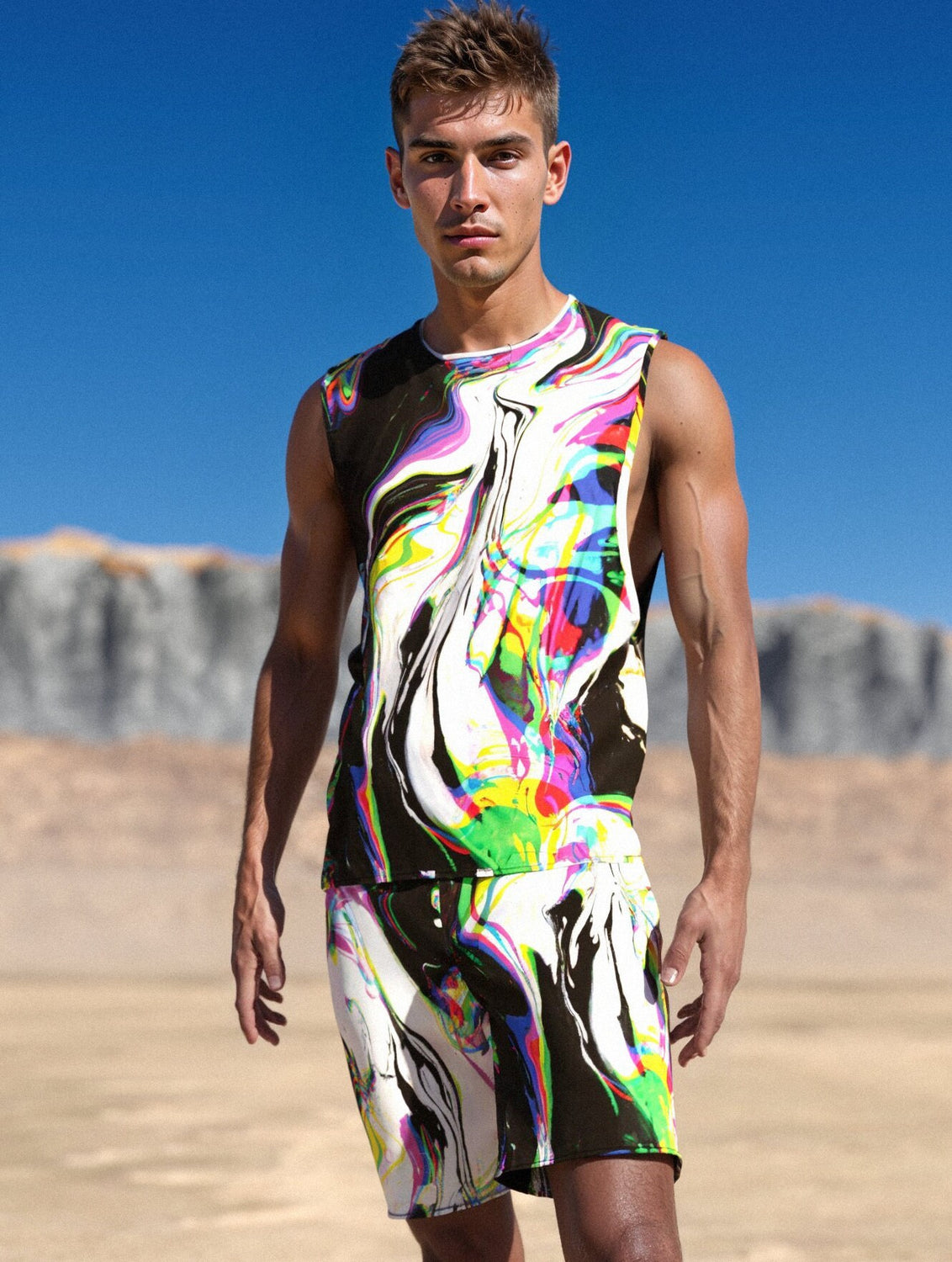 Rainbow Spill Male Rave Hood 2