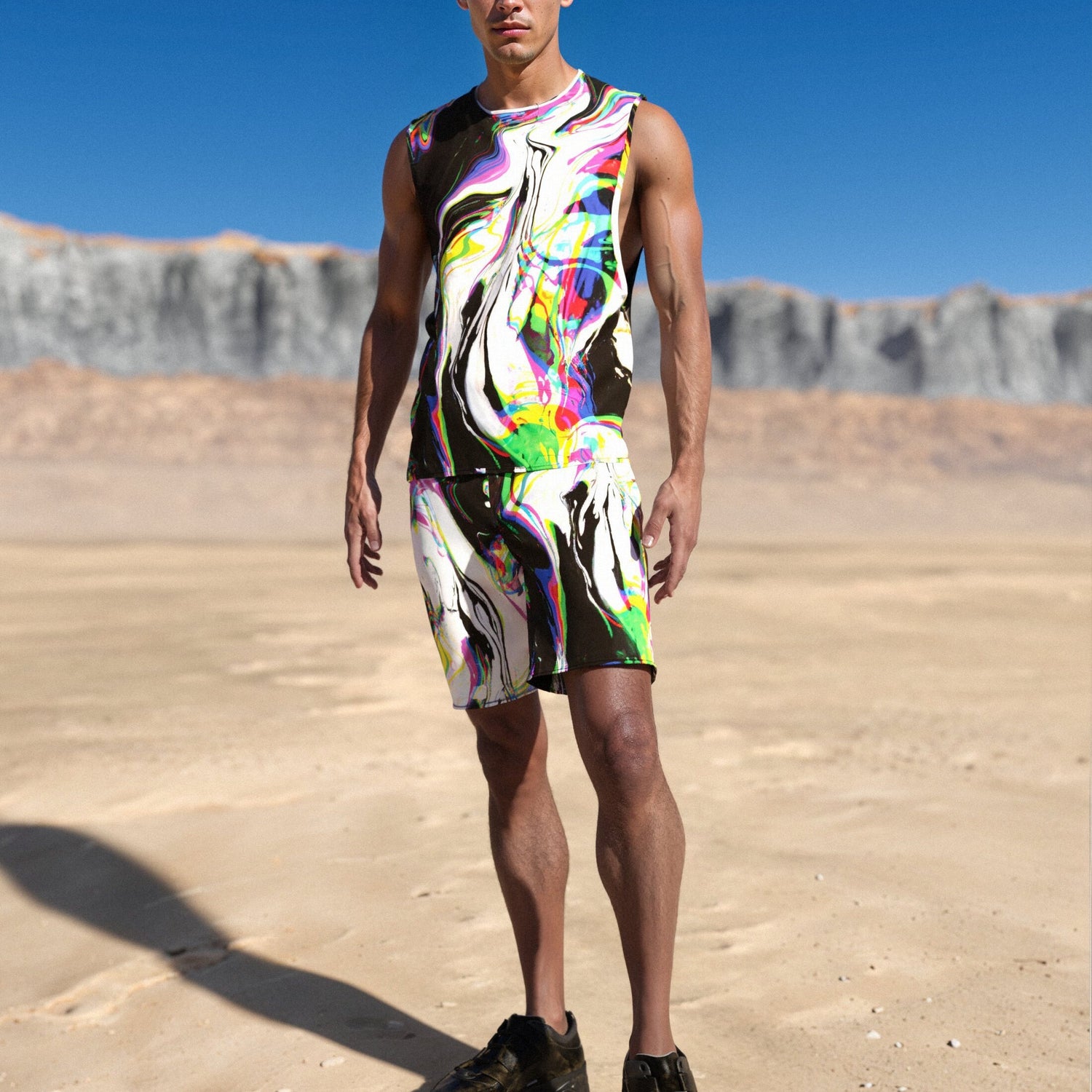 Rainbow Spill Male Rave Hood Lycra
