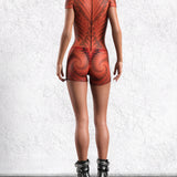 Psyverse Red Mesh Short Sleeve Romper