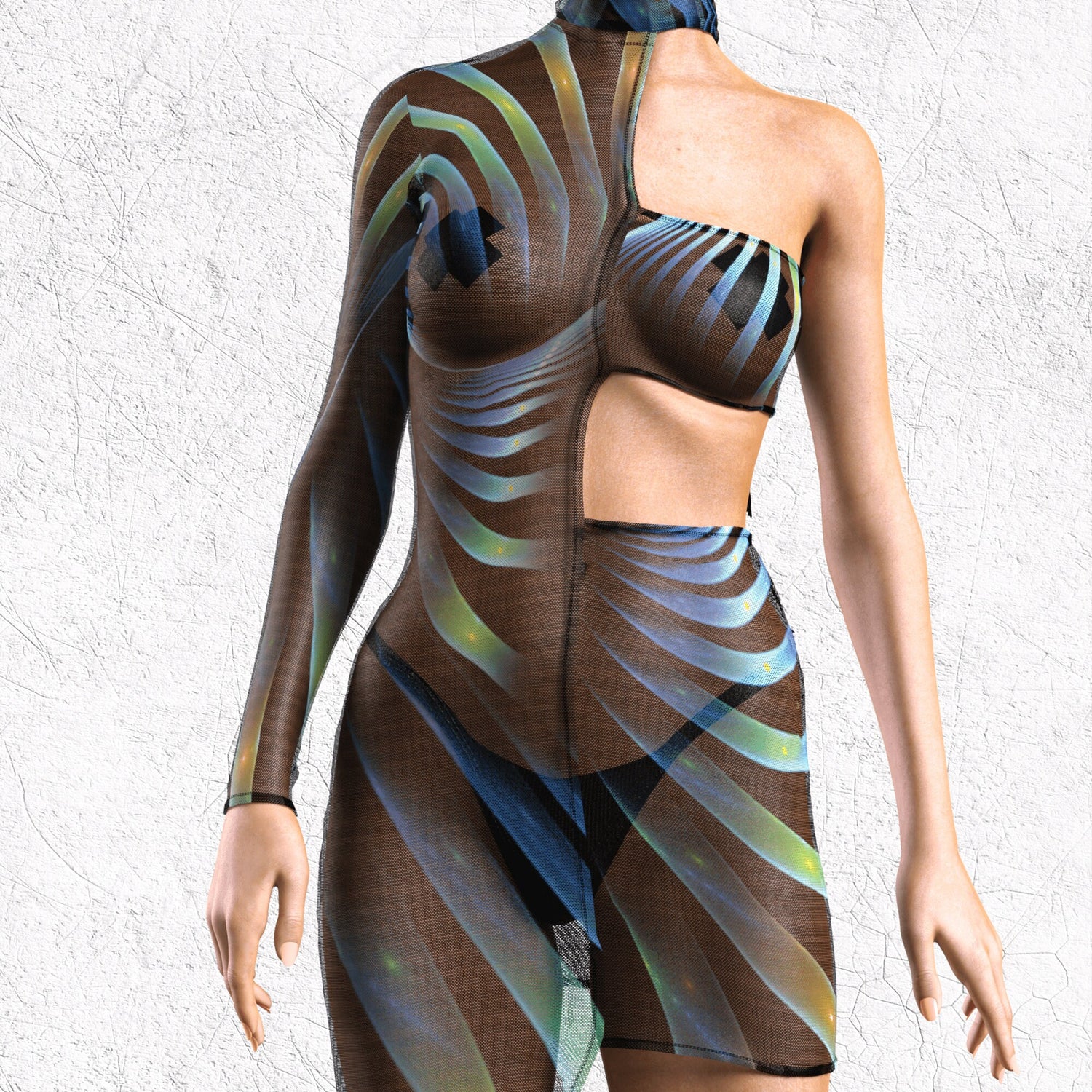 Intercept Mesh Asymmetrical Dress Mesh
