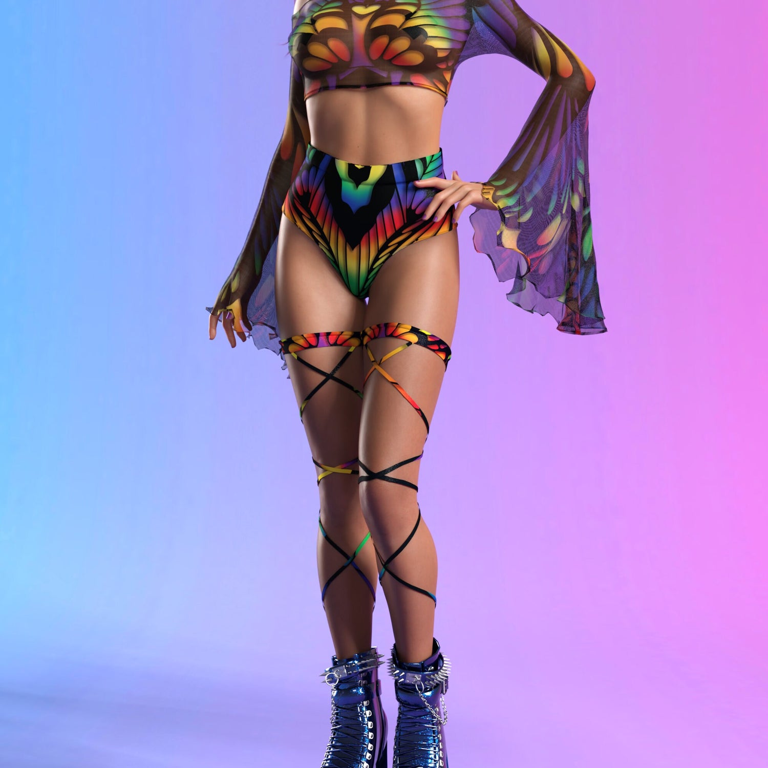 Women Rainbow Quiver Cut HW Shorts