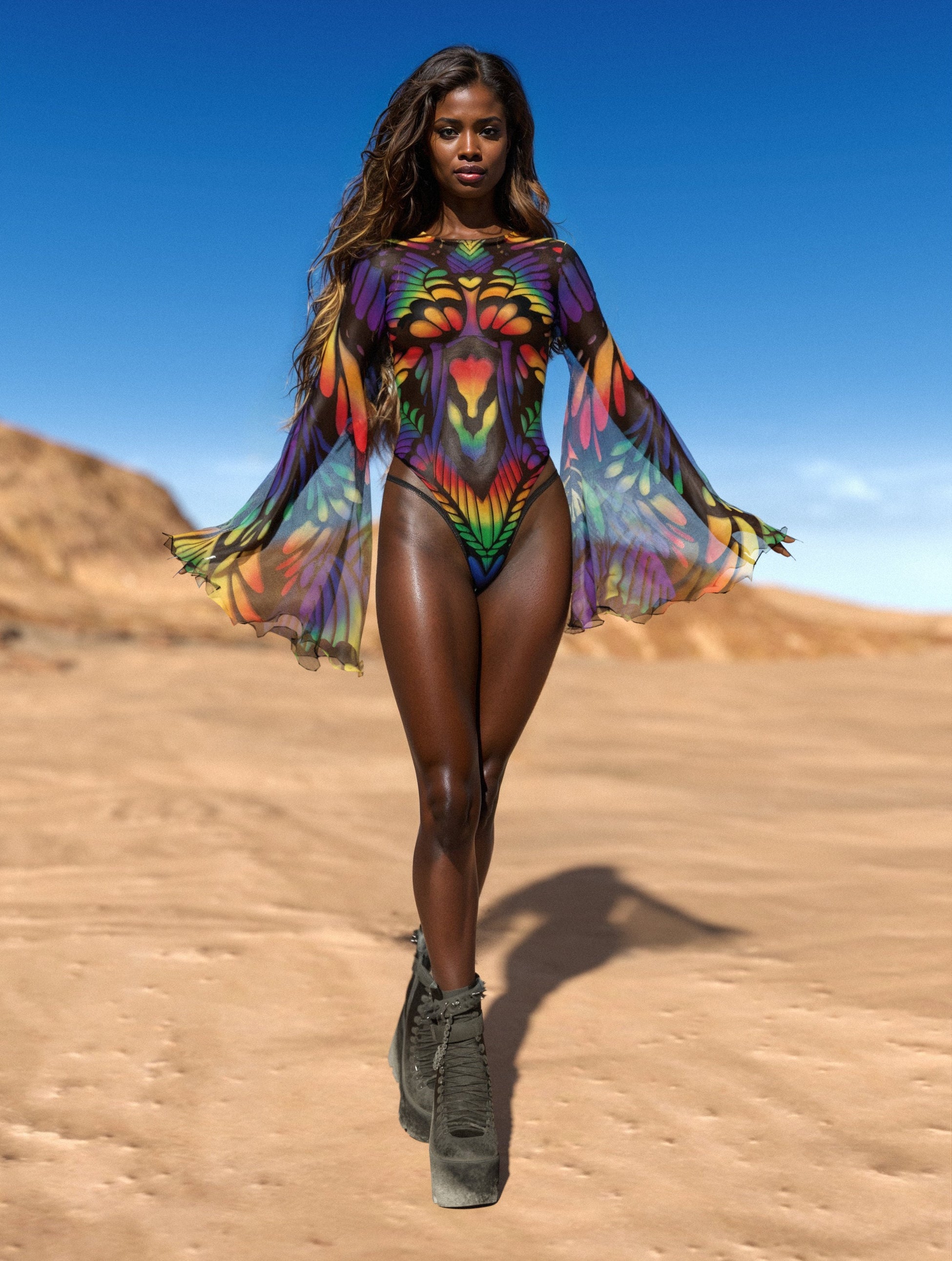 Rainbow Quiver Mesh Bare Back Leotard 2