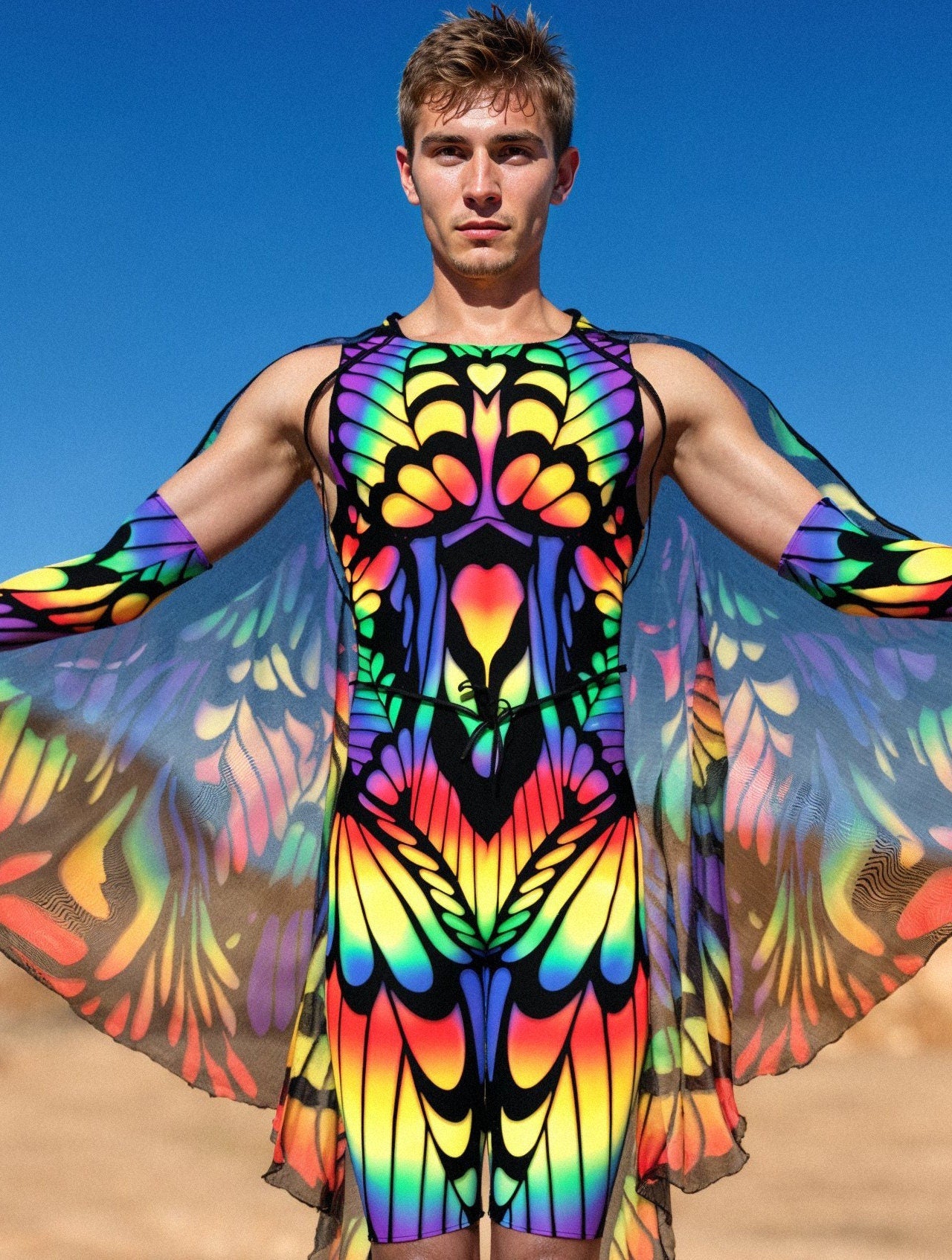 Rainbow Quiver Male Back Zip Romper 1