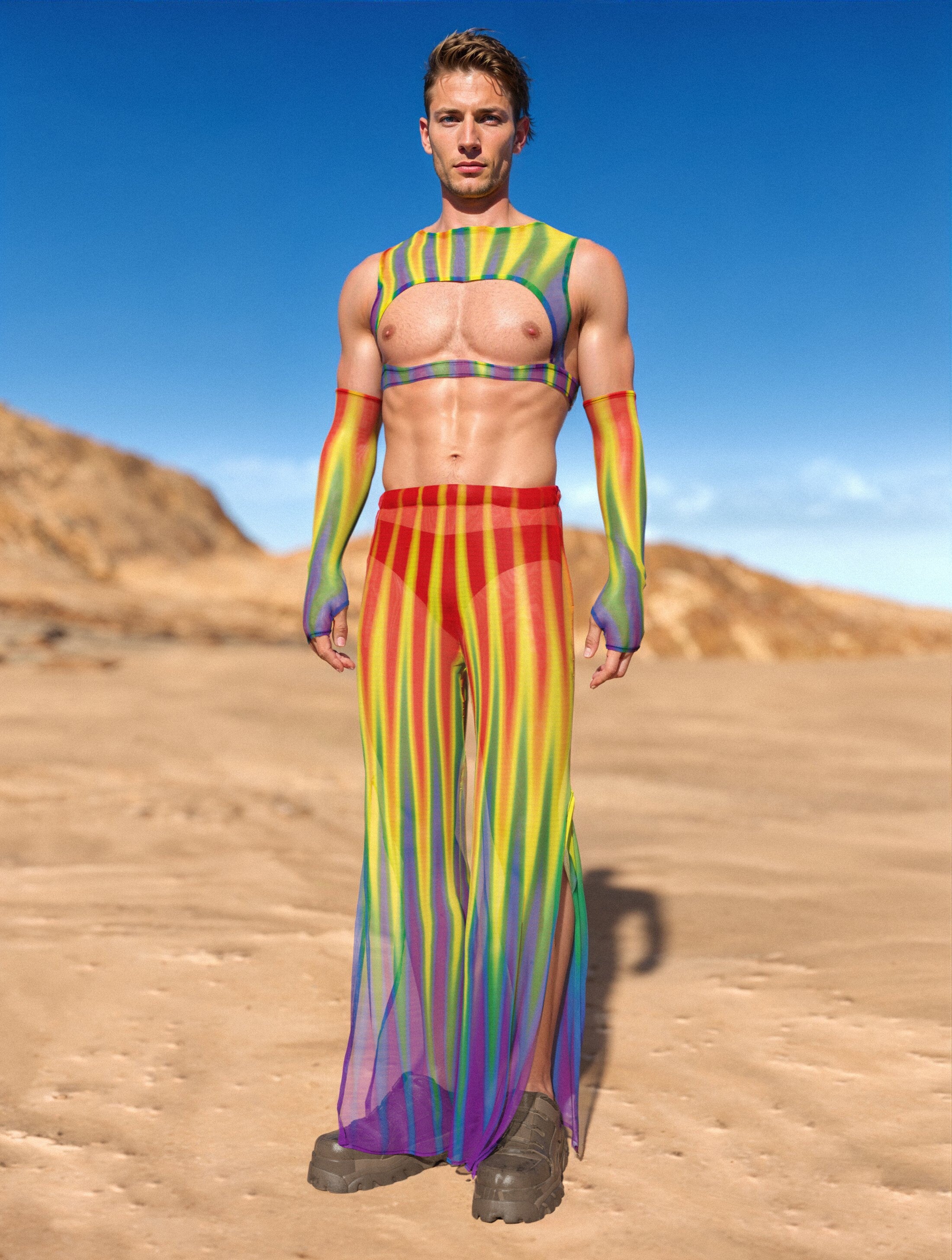 Infinitum Mesh Male Harness Top Rainbow