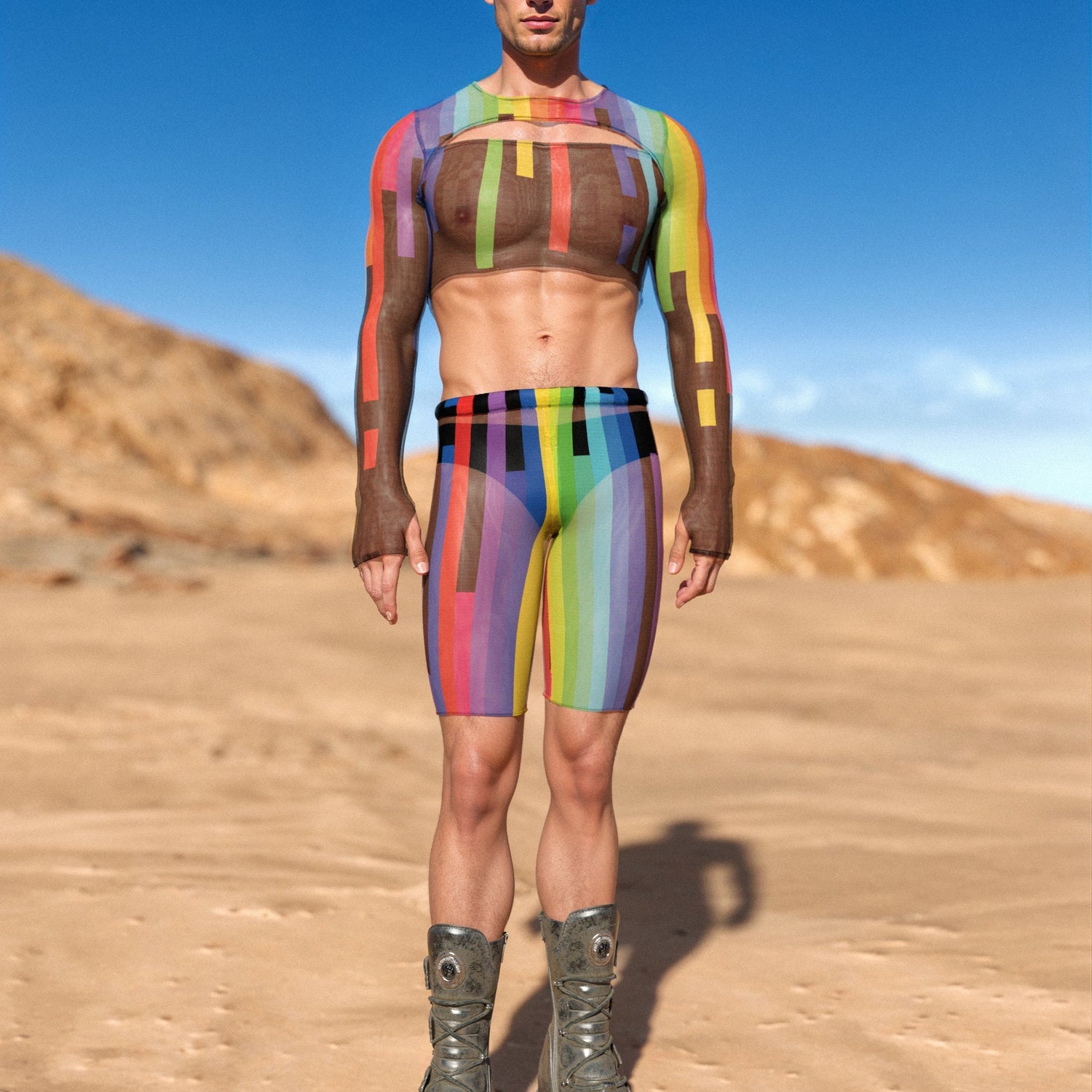 Rainscapes Mesh Male Biker Set Rainbow