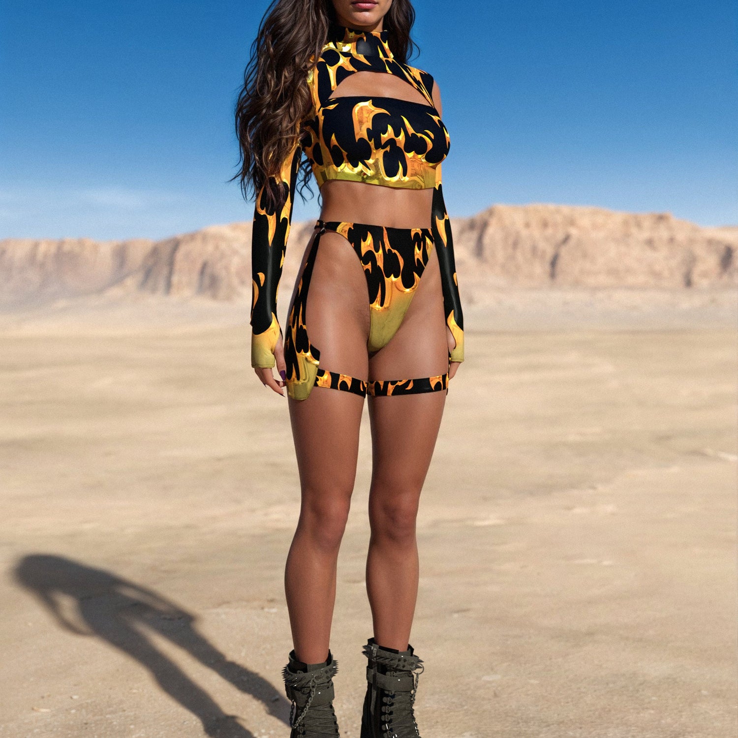 Golden Flame O-Ring Bikini Chaps Black