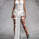 Just White Mesh Keyhole Dress