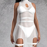 Just White Mesh Keyhole Dress