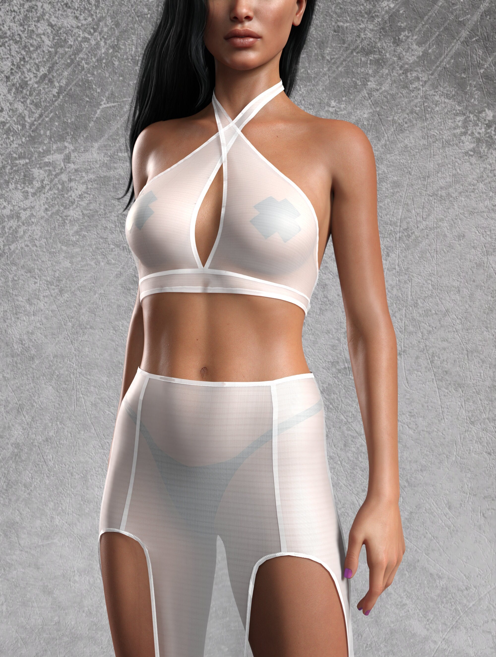 Just White Mesh Halter Duster Set 6