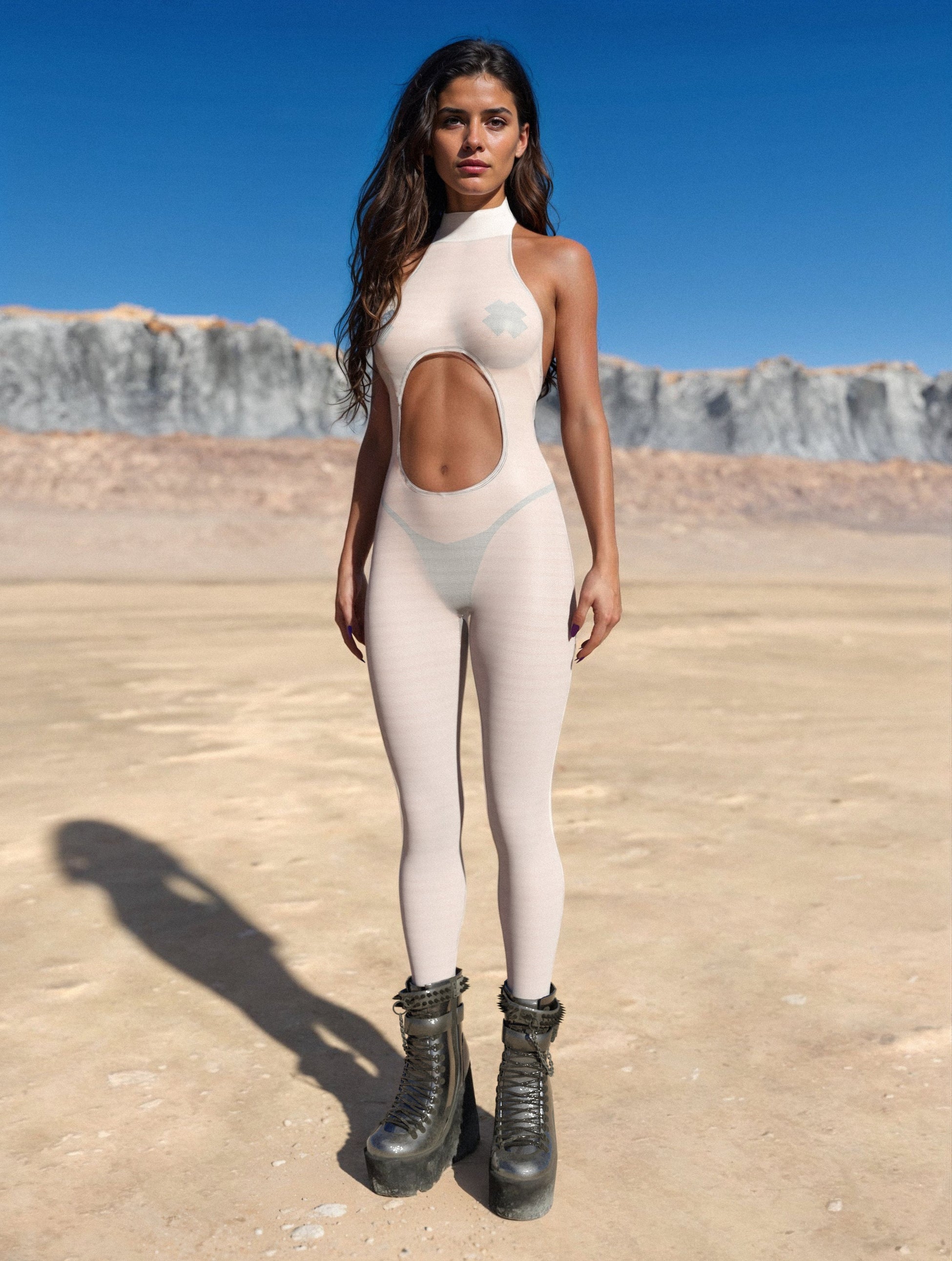 Just White Mesh Halter Jumpsuit 2
