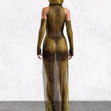 Gold MF Mesh Keyhole Dress