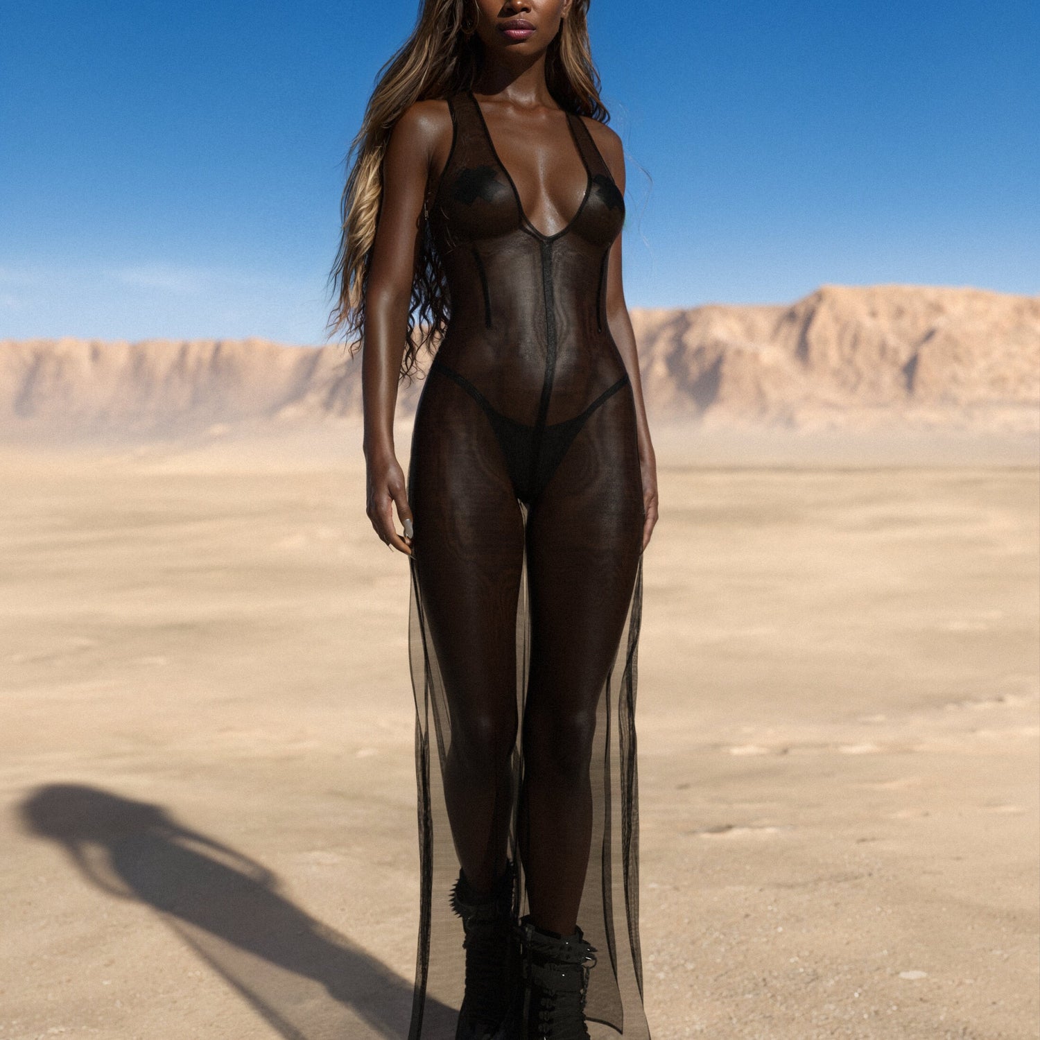 Just Black Mesh Jumpsuit Festival