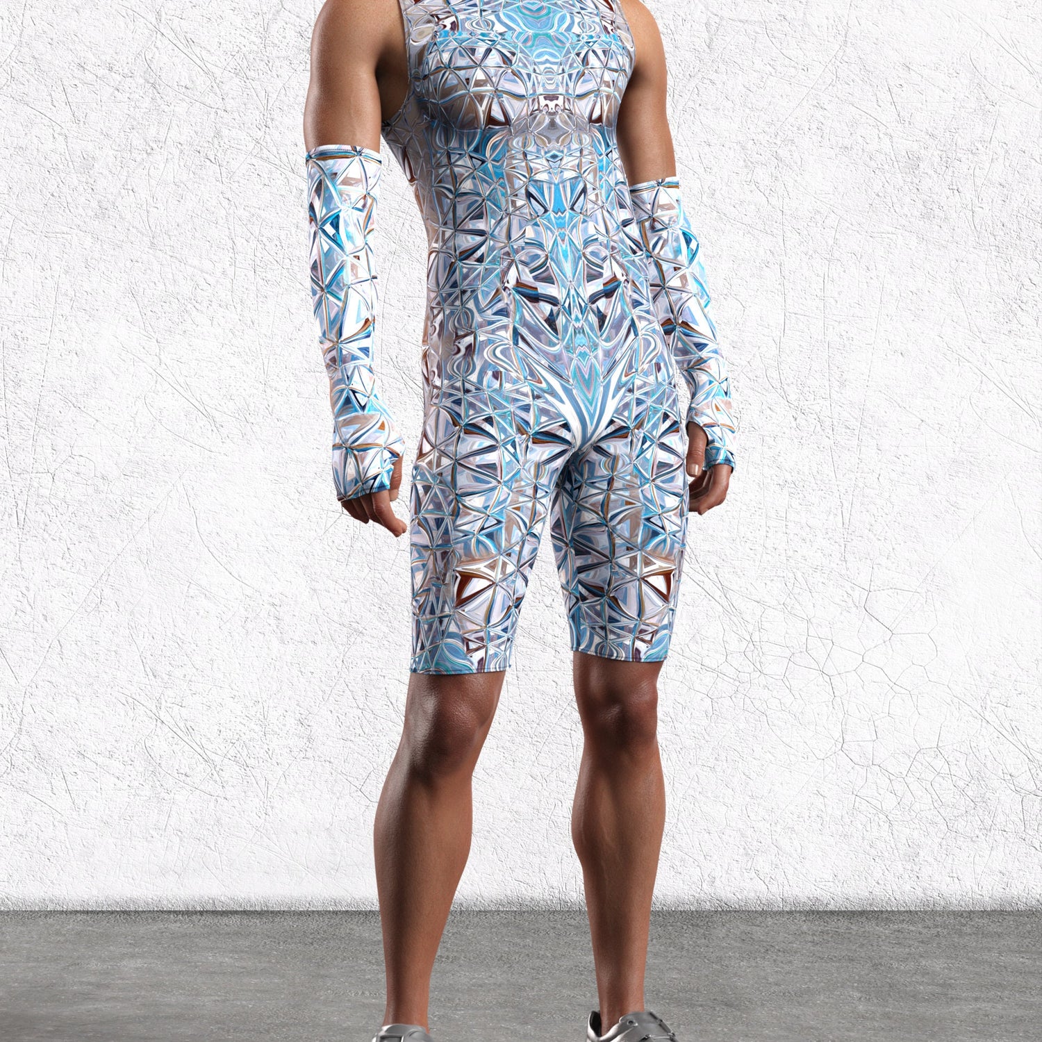 Mirror Male Back Zip Romper UV Reactive