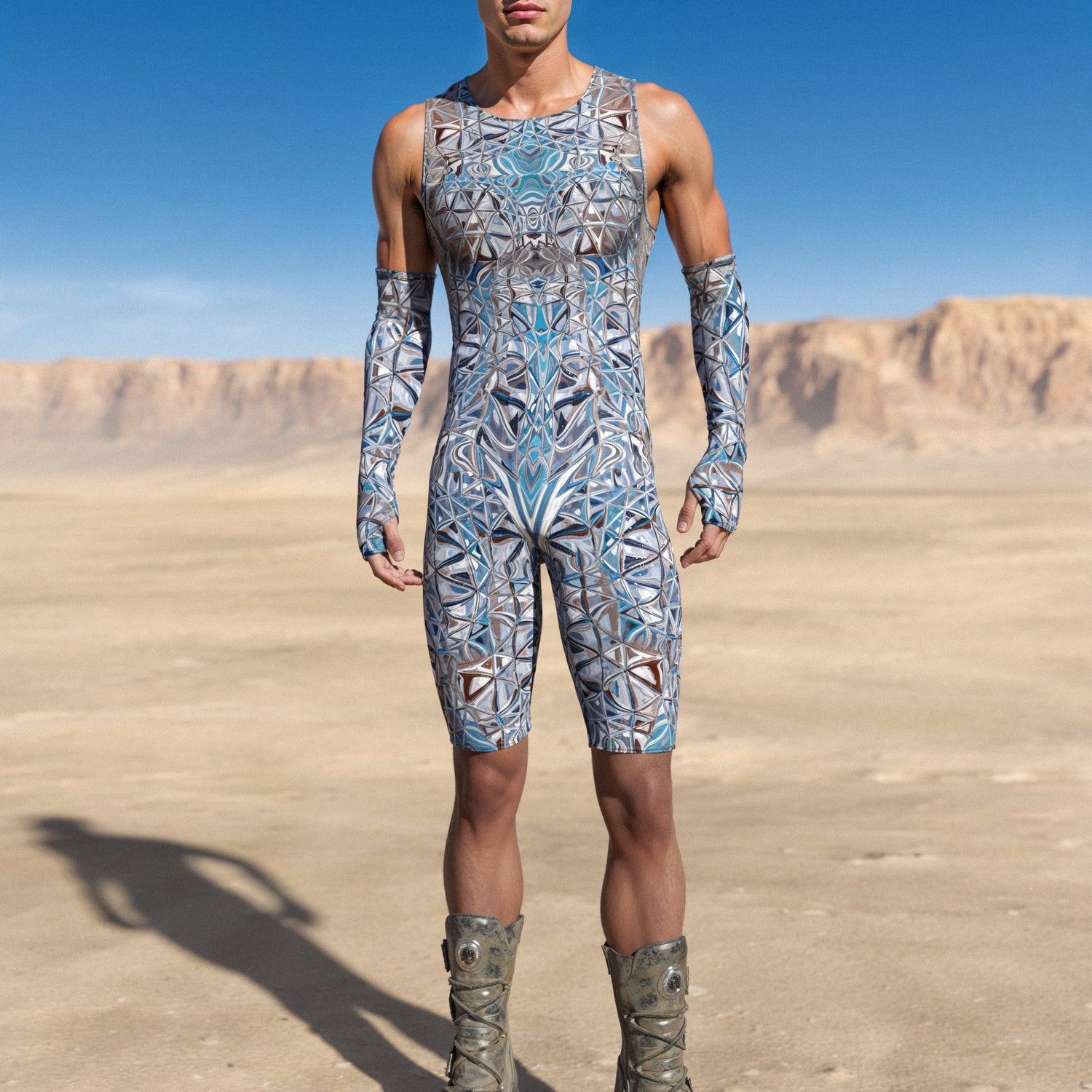 Mirror Male Back Zip Romper Festival, Performance