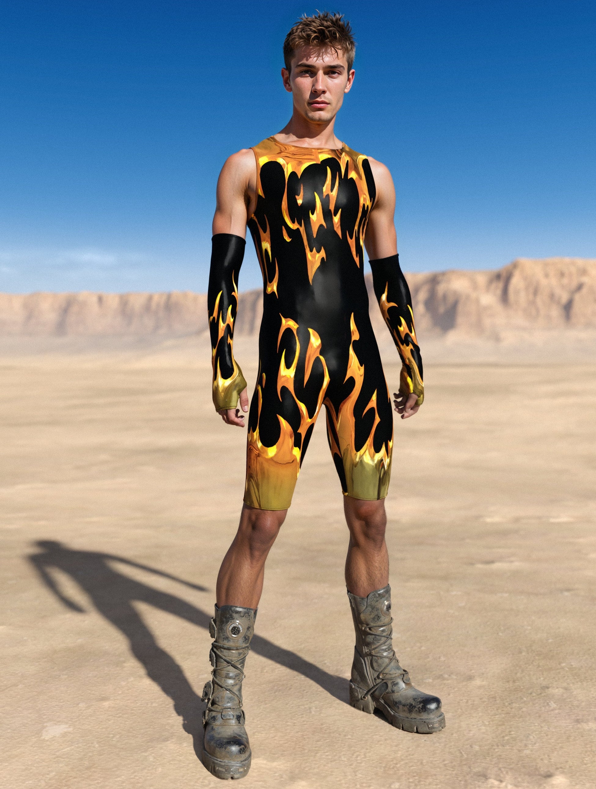 Golden Flame Male Back Zip Romper 2