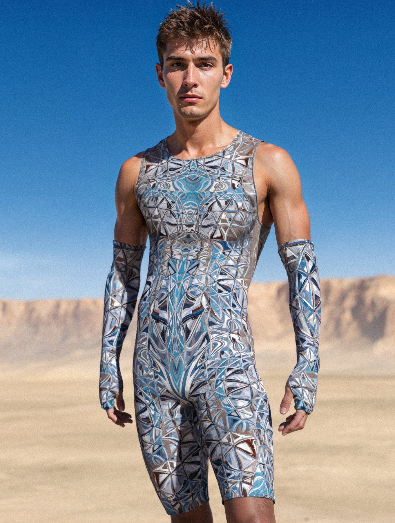 Mirror Male Back Zip Romper 1