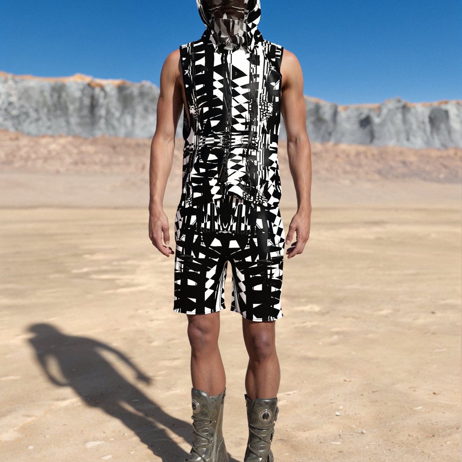 Disturbia Male Rave Shorts Black, White