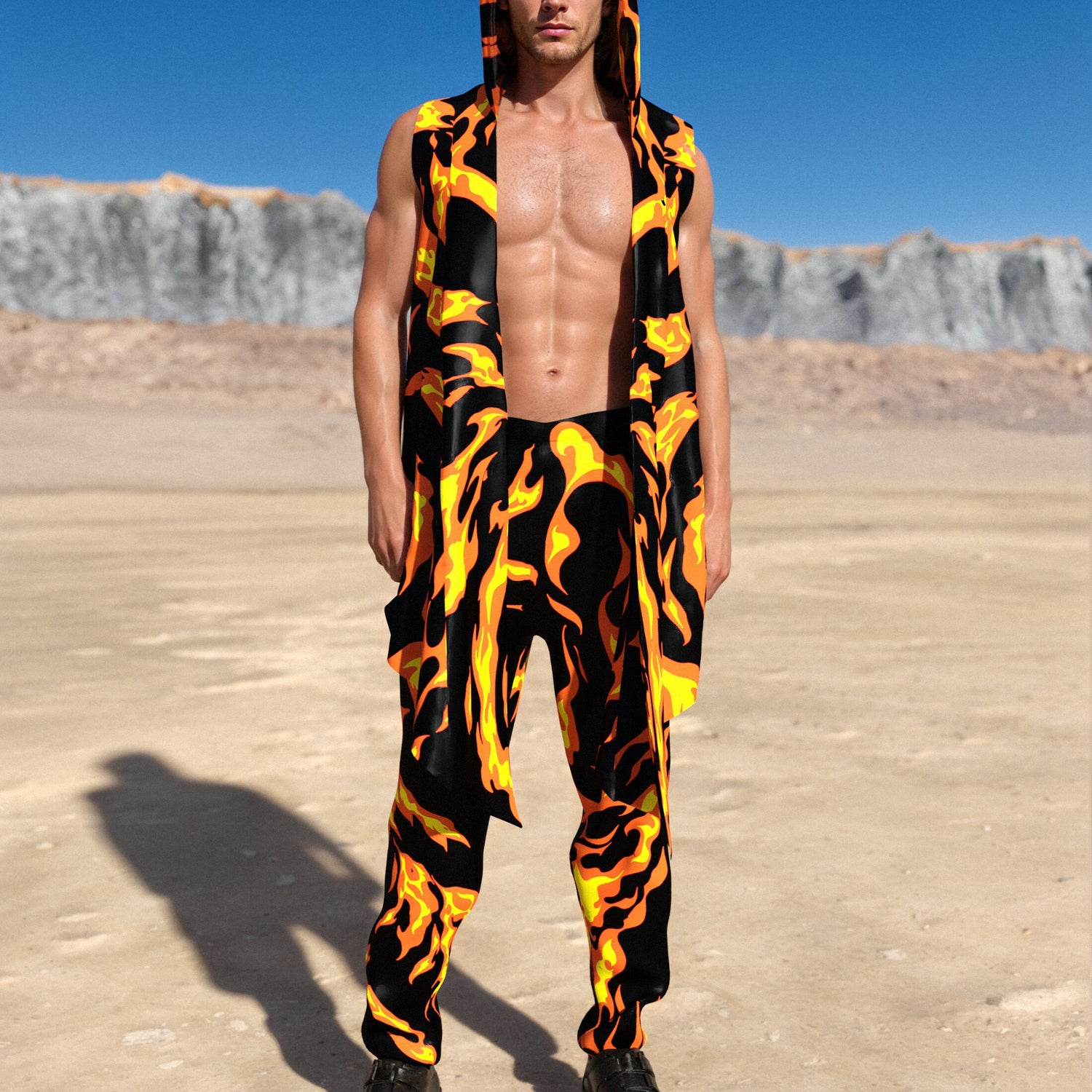 Burn Baby Burn Male Hooded Vest Festival