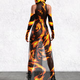 Burn Baby Burn Mesh Keyhole Dress