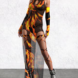 Burn Baby Burn Mesh Keyhole Dress