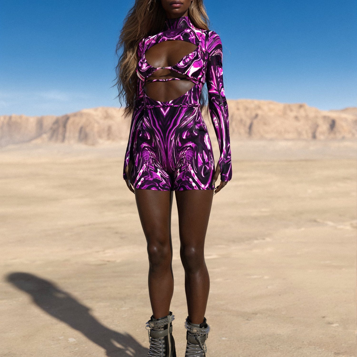 Violet X Open Heart Romper Purple