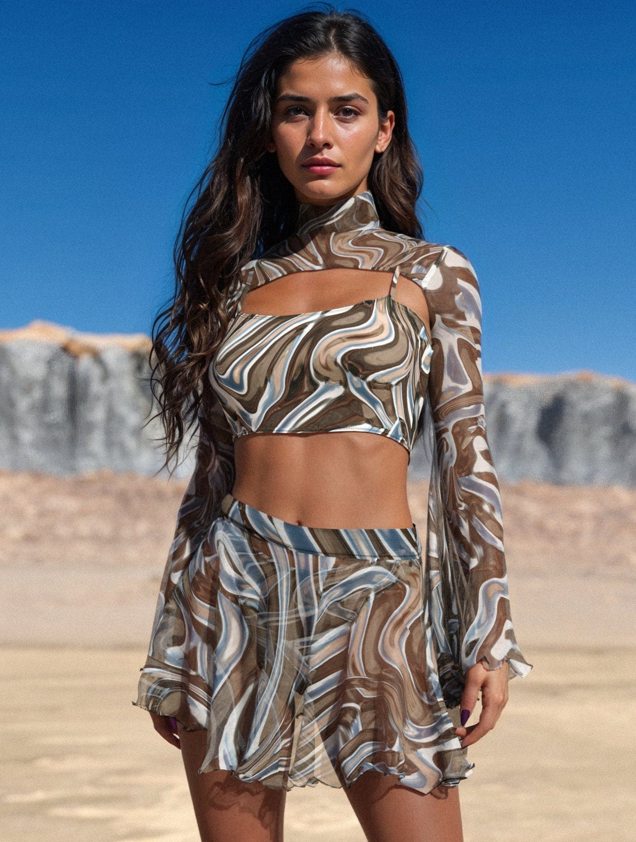 Mecha Vortex Mesh Bellsleeve Shrug 1