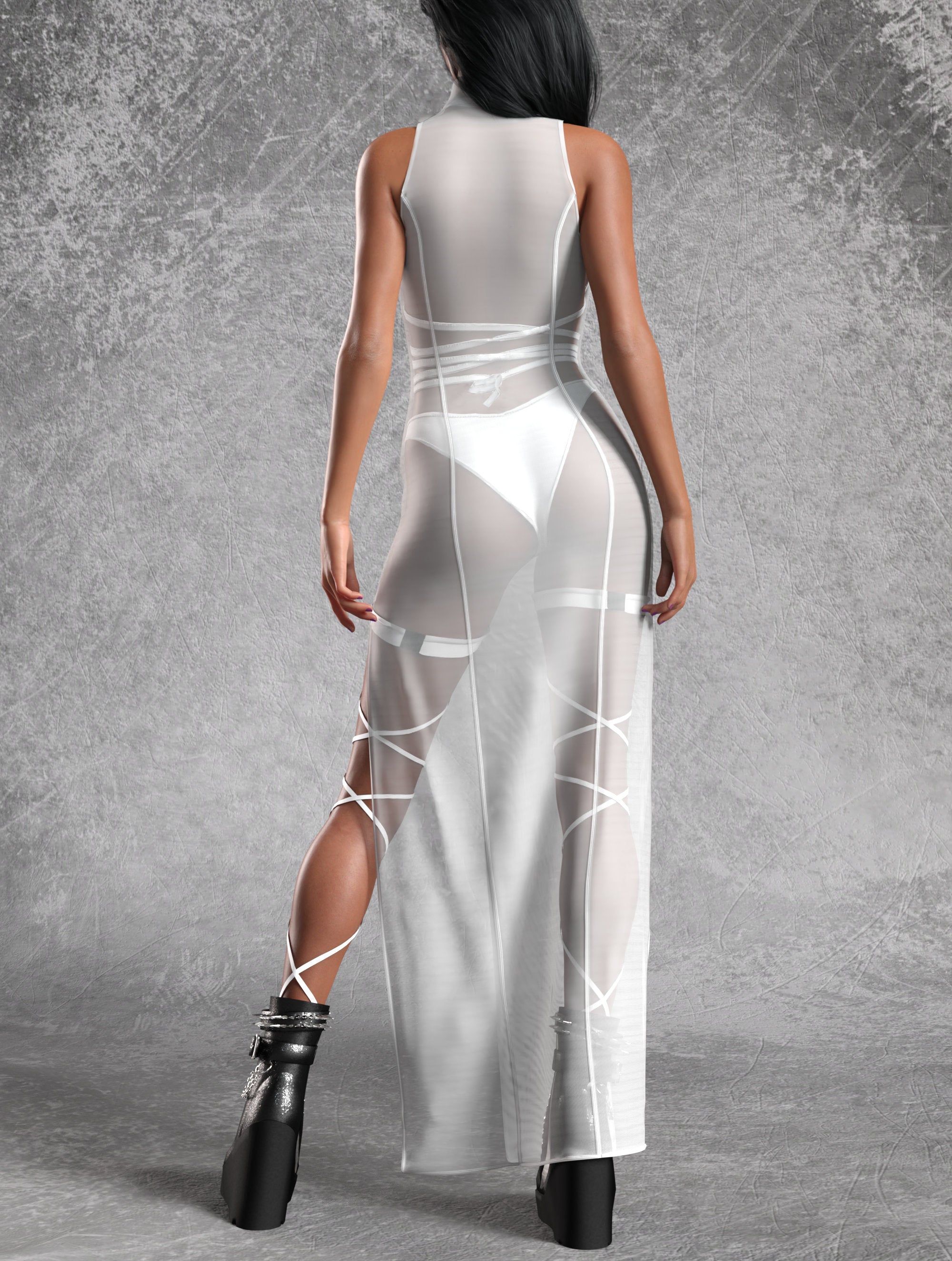 Just White Mesh Keyhole Dress Mesh