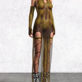 Gold MF Mesh Keyhole Dress