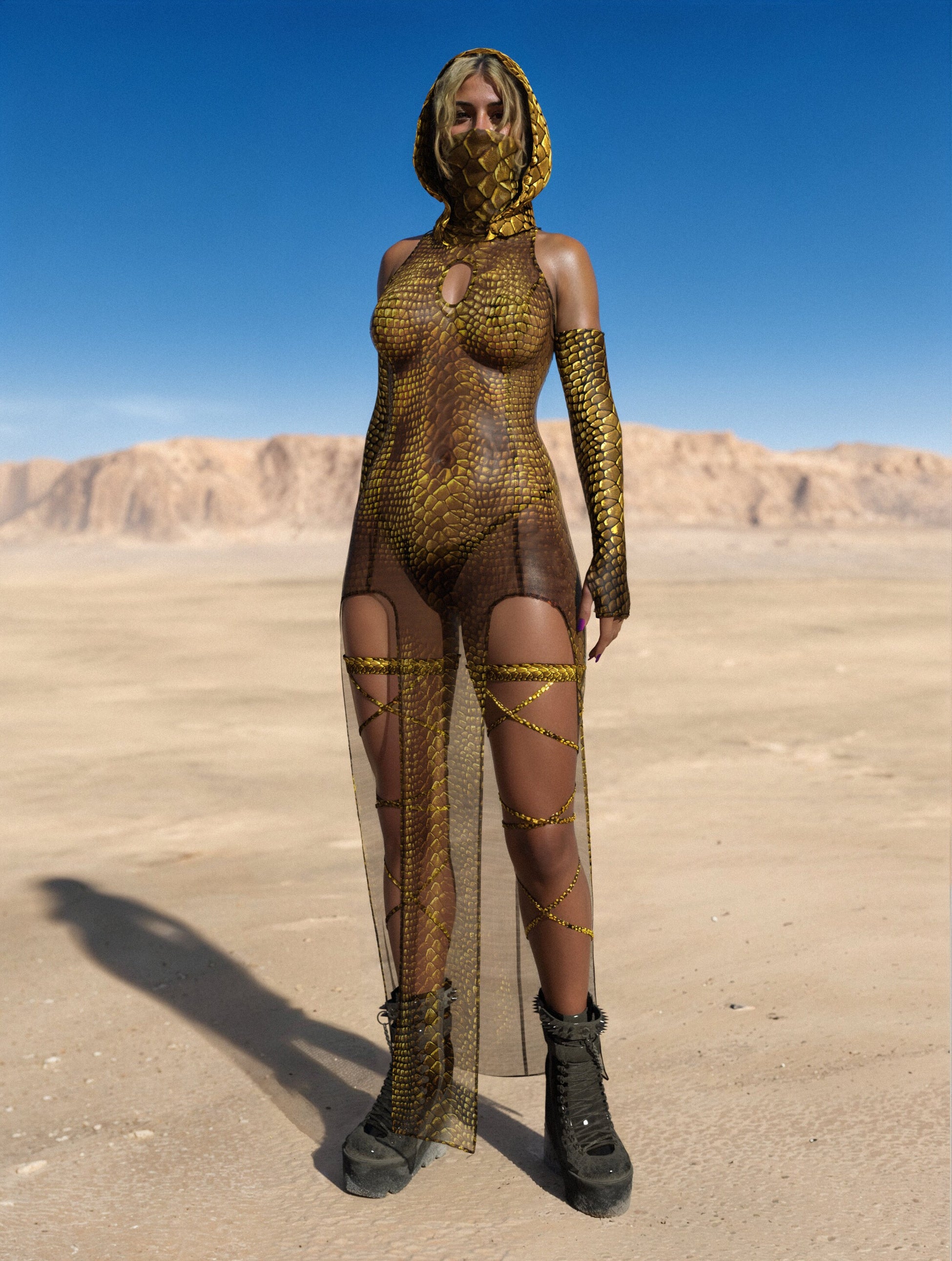Gold MF Mesh Keyhole Dress 2