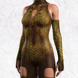 Gold MF Mesh Keyhole Dress