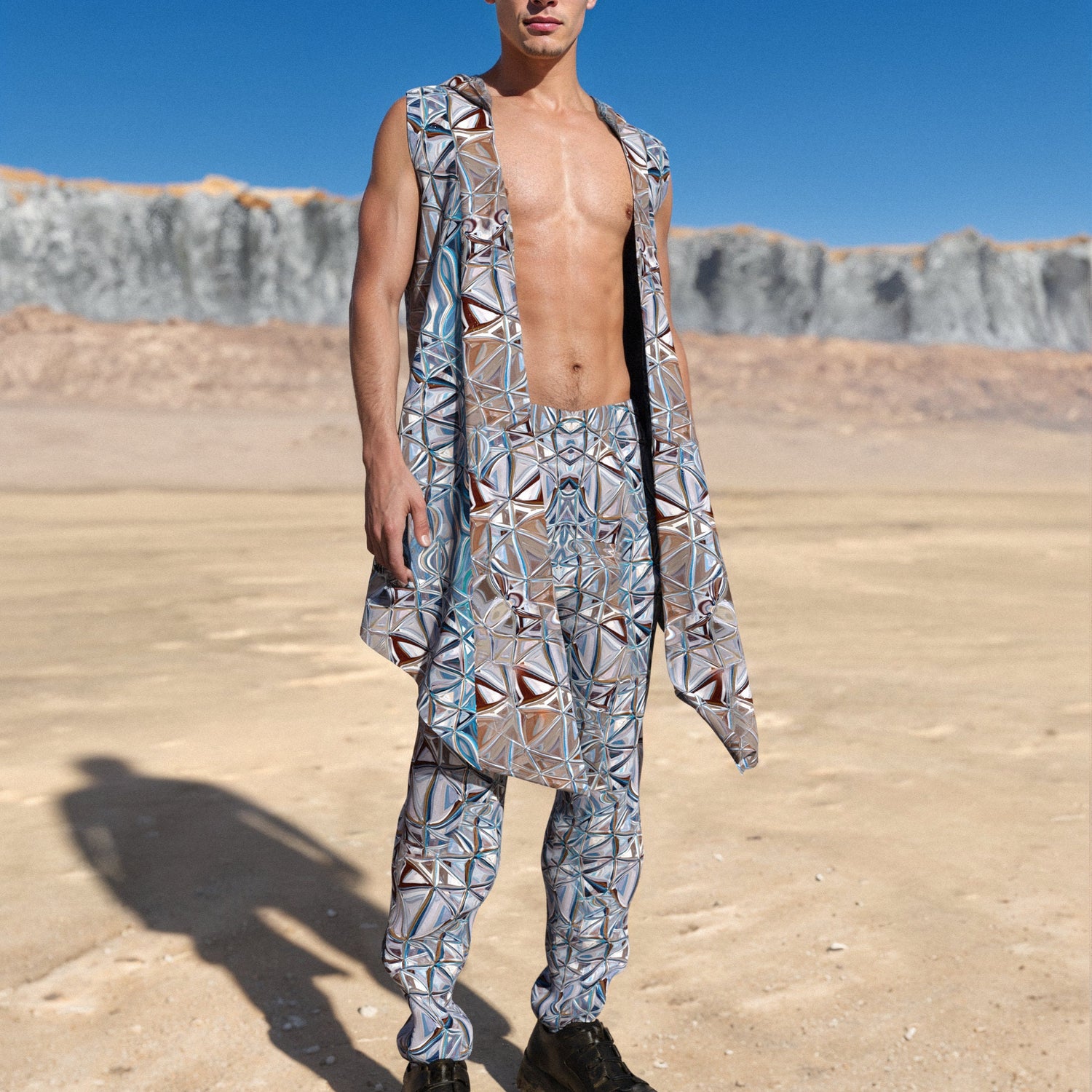 Mirror Male Hooded Vest Silver
