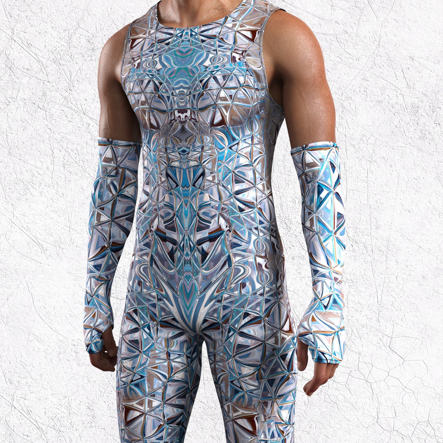 Men Mirror Male Back Zip Romper