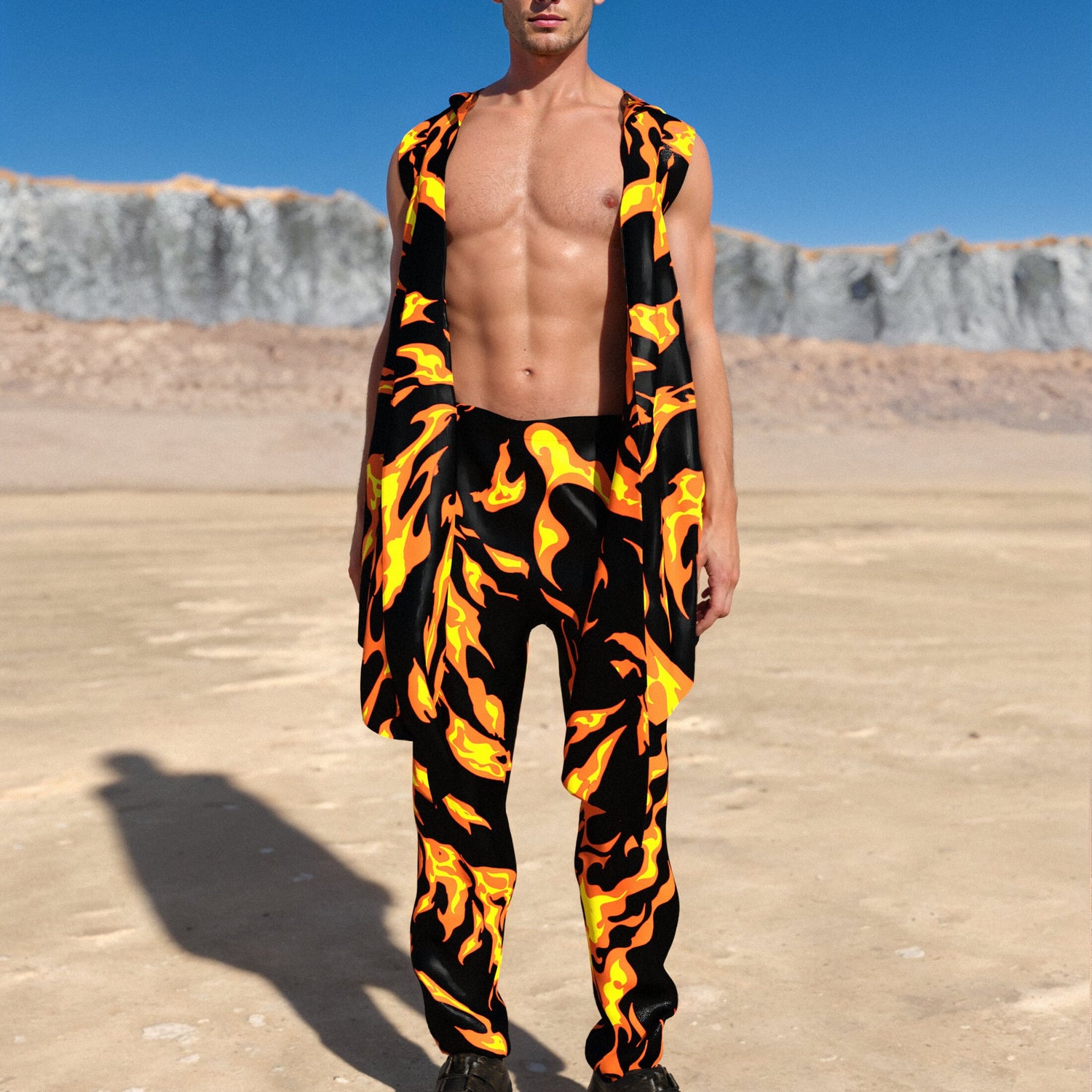 Burn Baby Burn Male Hooded Vest Black, Yellow