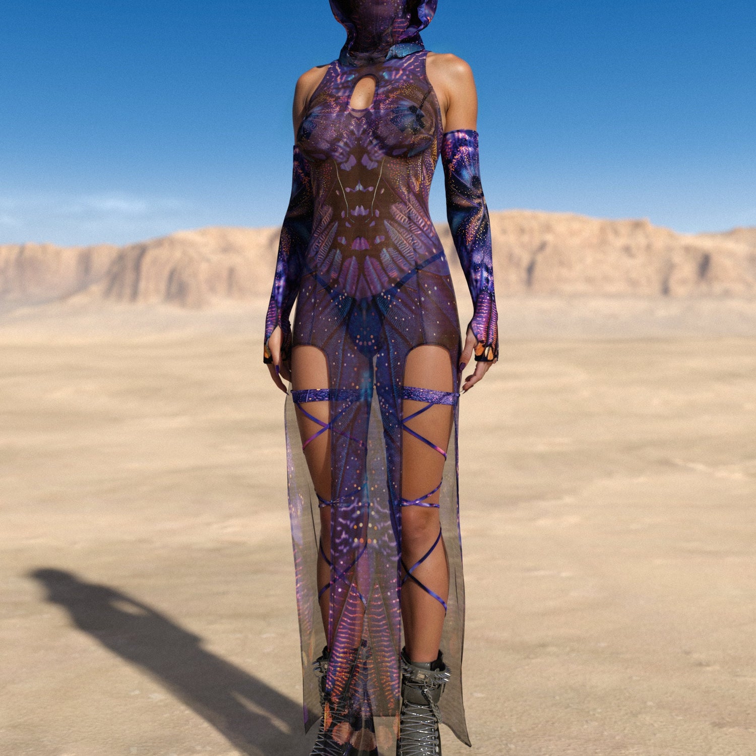 Midnight Desire Mesh Keyhole Dress Purple