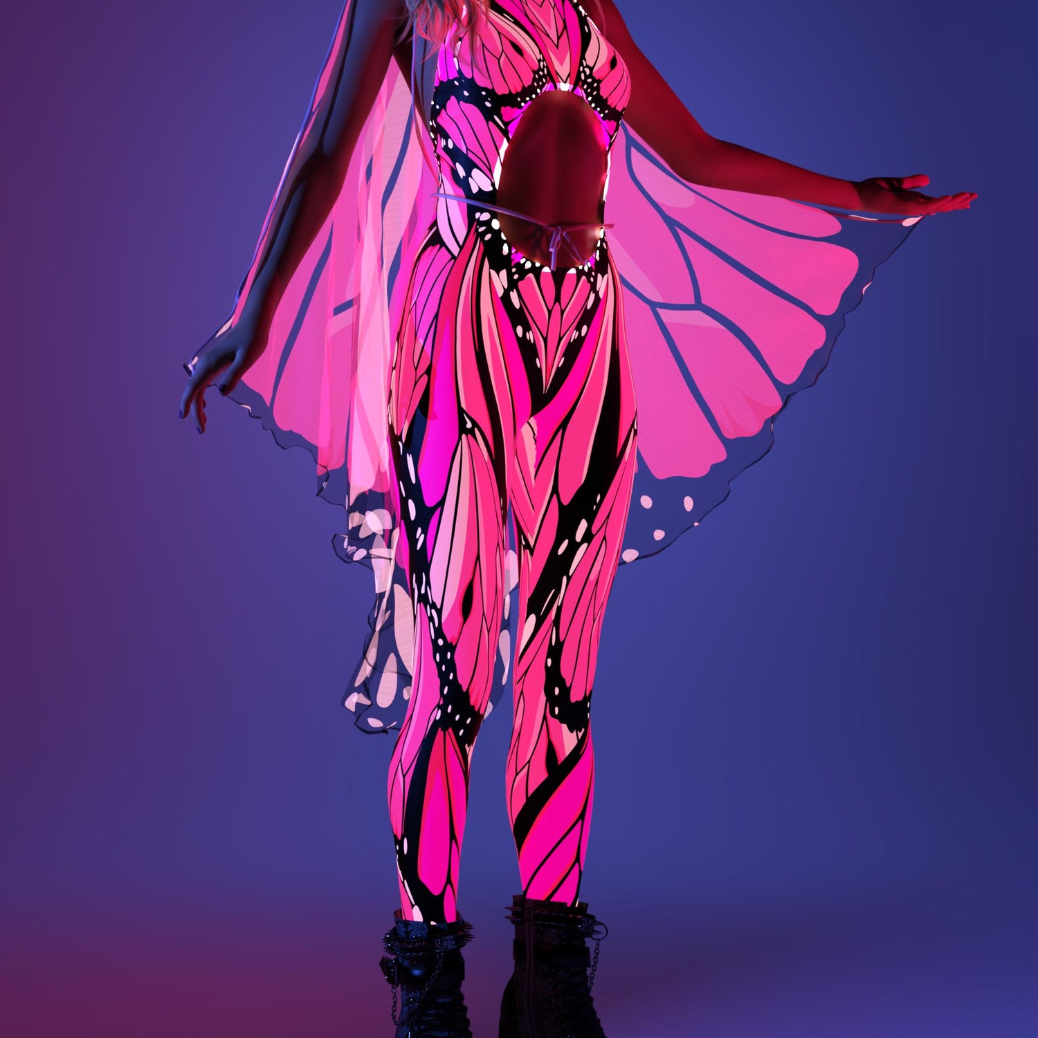 Fly Away Pink Halter Jumpsuit UV Reactive, Lycra