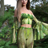 Aura Emerald Mesh Ruffled Sleeves