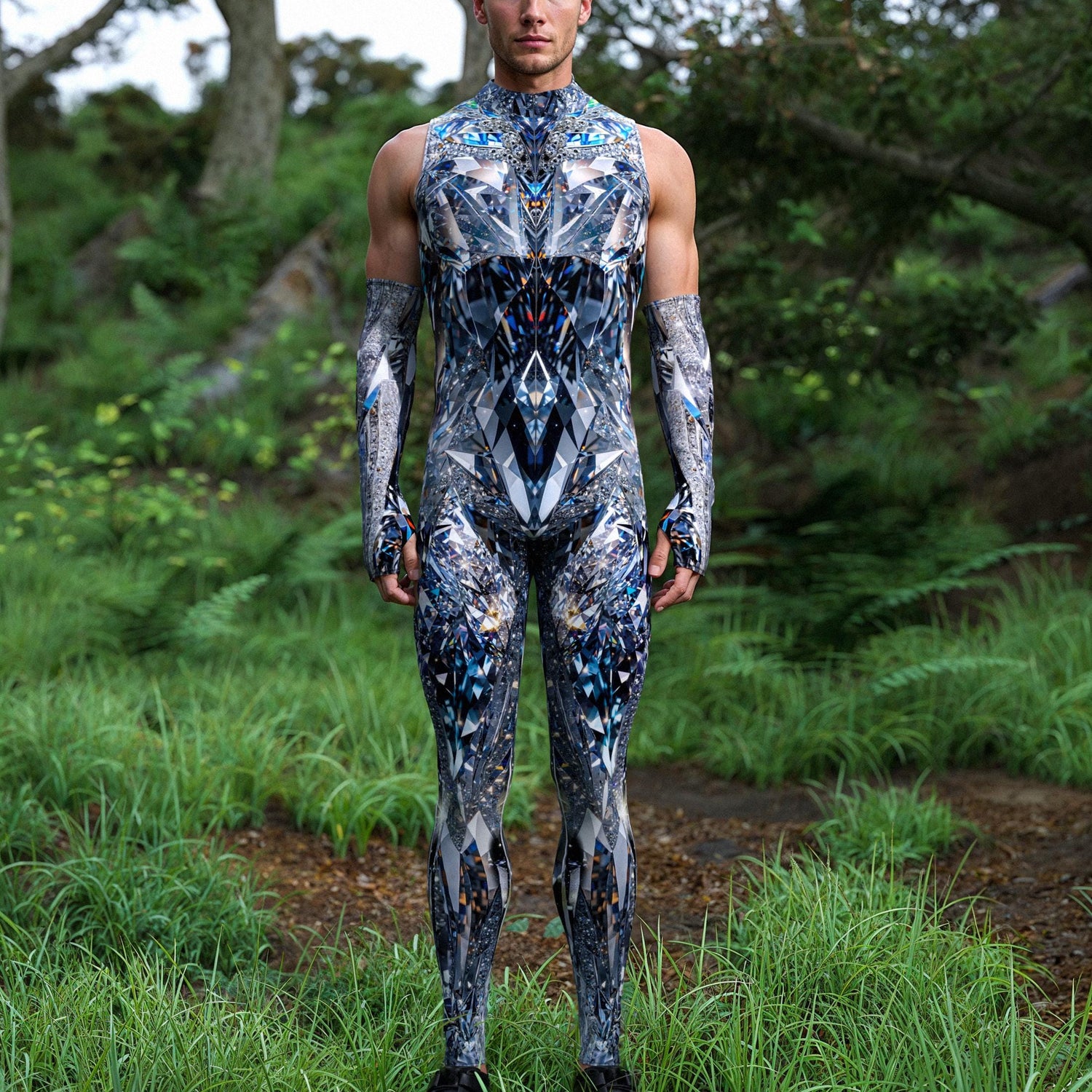 Under Pressure Male Sleeveless Costume Silver