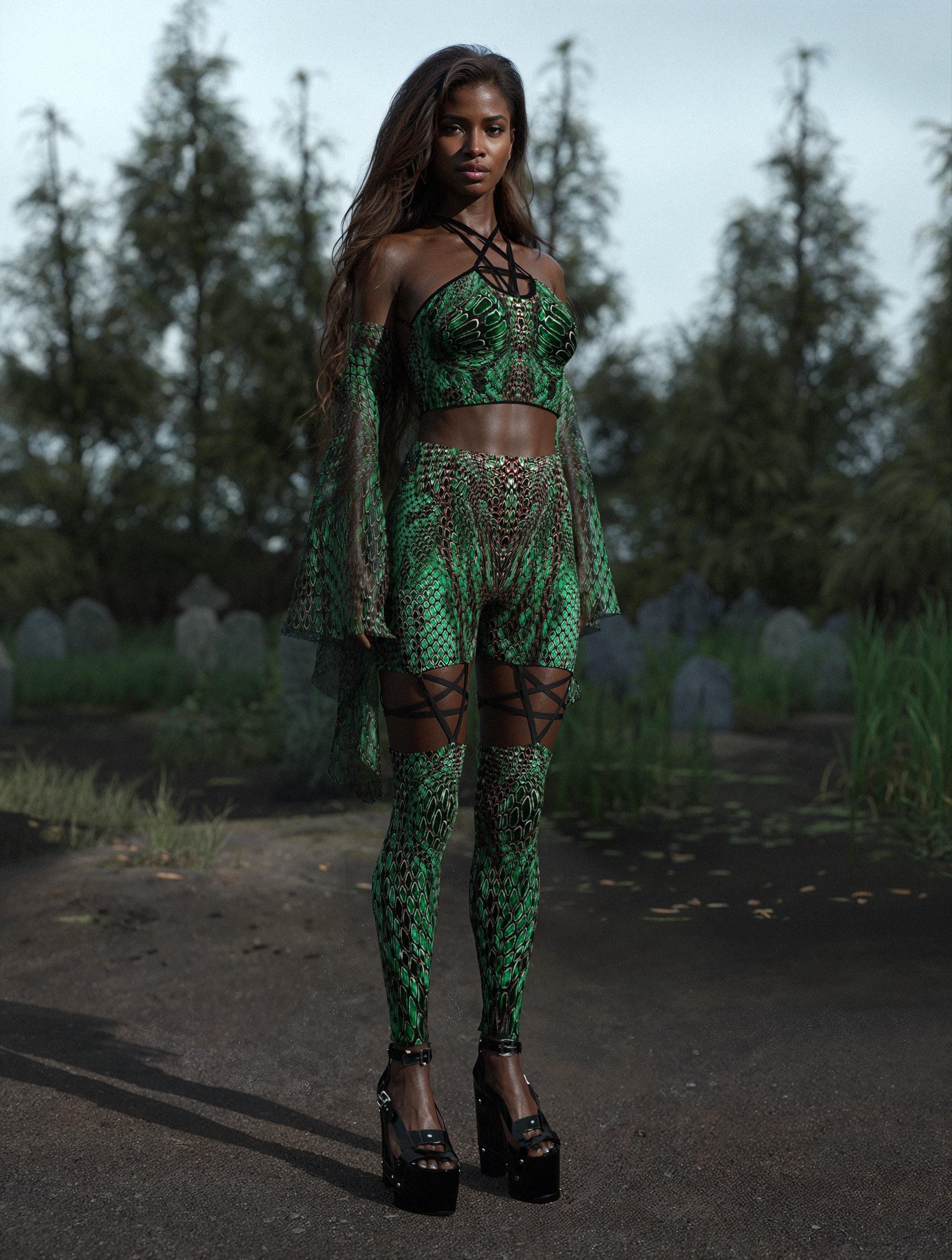 Intertwine Green Mesh Bell Sleeves 2