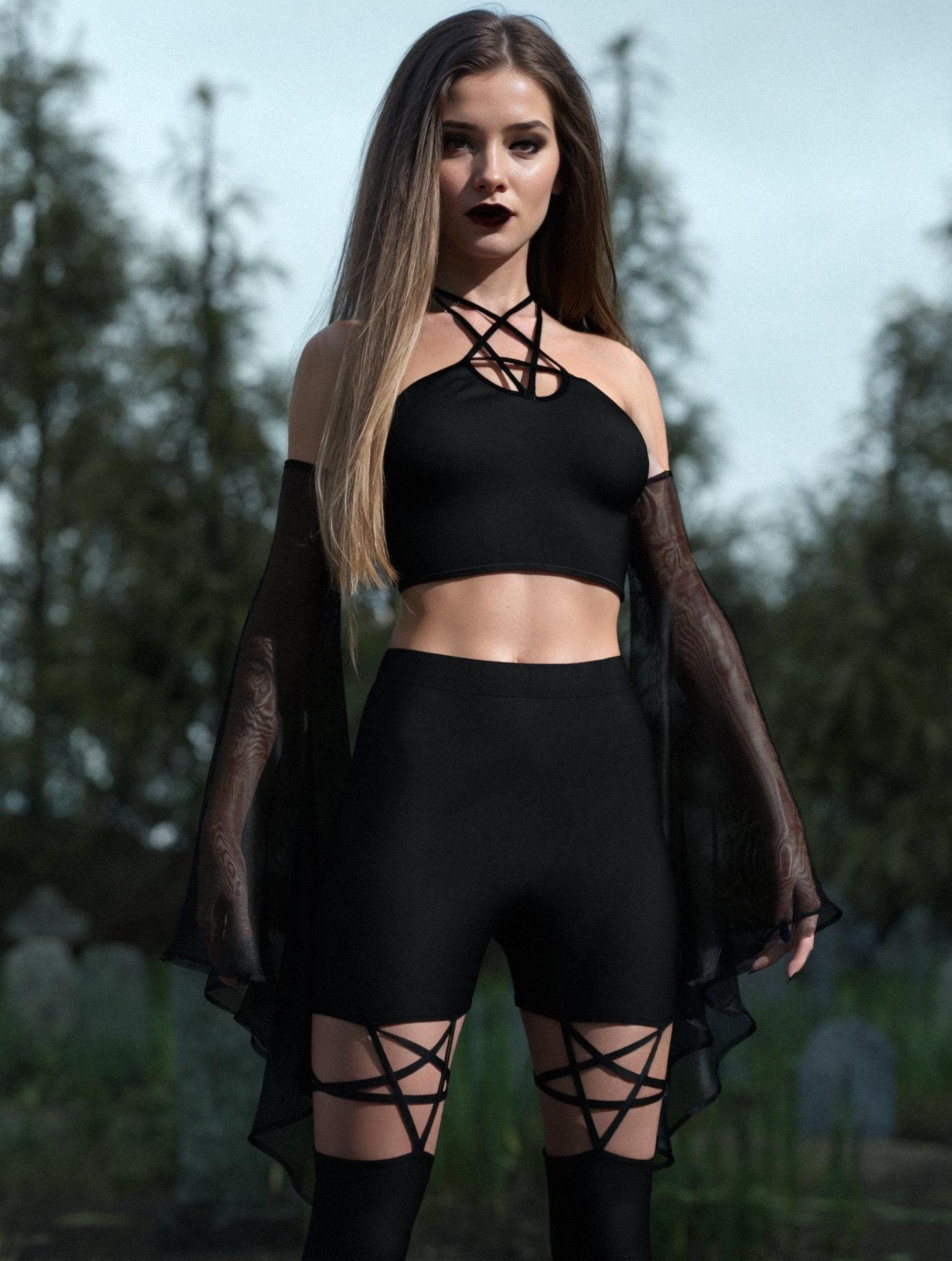 Just Black Mesh Bell Sleeves 1